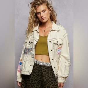 ⚡️ POL “ Driftwood Patch “ Twill Patchwork Jacket | Oatmeal